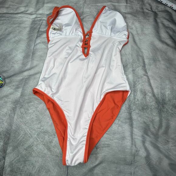 Lot 2 Cupshe One Piece Swimsuits Women Sm Green Lace Orange Beach Swim Tropical - Picture 7 of 8